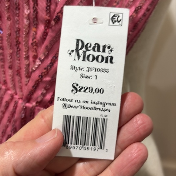 Dear Moon sz 1 pink sequin formal/prom dress with train NWT - Picture 6 of 7